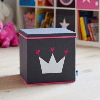 LOVE IT STORE IT - Úložný box na hračky s krytom - šedý, biela koruna