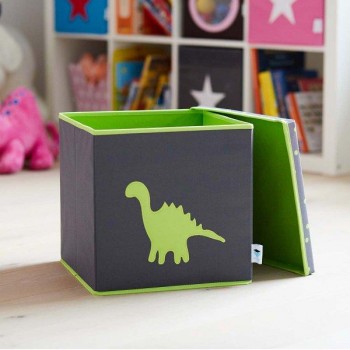 LOVE IT STORE IT - Úložný box na hračky s krytom - šedý, zelený dinosaurus