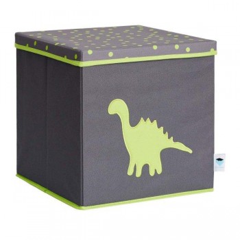LOVE IT STORE IT - Úložný box na hračky s krytom - šedý, zelený dinosaurus