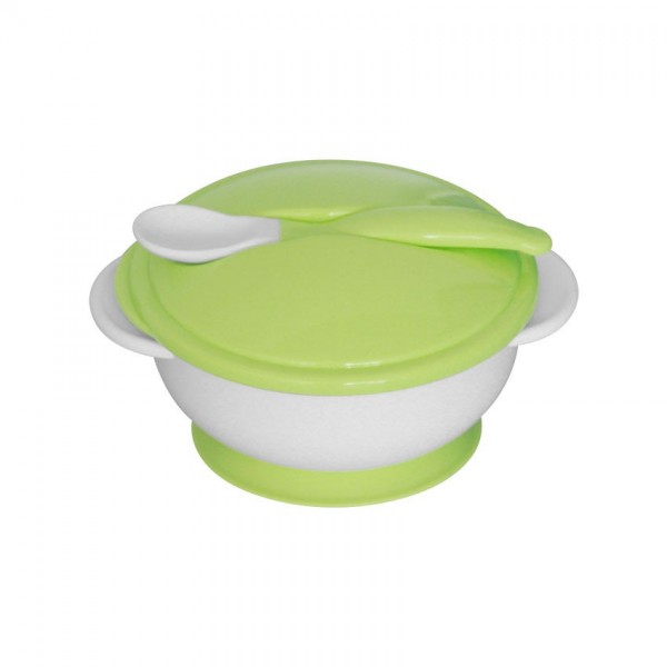Baby Care tanier na kŕmenie + lyžička - zelená farba