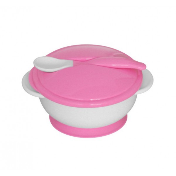 Baby Care tanier na kŕmenie + lyžička - pink