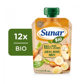 12x SUNAR BIO Kapsička jablko, banán, mrkva 100 g