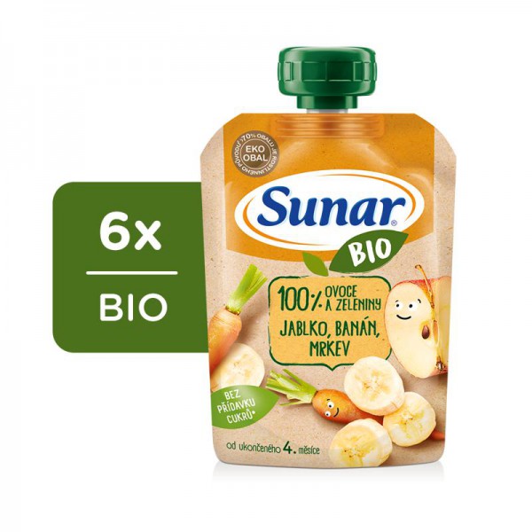 6x SUNAR BIO Kapsička jablko, banán, mrkva 100 g