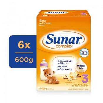 6x SUNAR Complex 3 Mlieko batoľacie vanilka 600 g