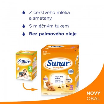 6x SUNAR Complex 3 Mlieko batoľacie vanilka 600 g