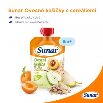 6x SUNAR Kapsička Ovocná kašička hruška, marhul'a, ovsené vločky 120 g