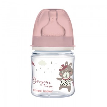 CANPOL BABIES Fľaša so širokým hrdlom Bonjour Paris 120 ml ružová