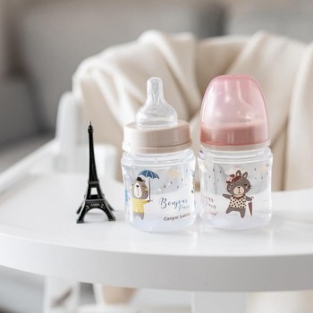 CANPOL BABIES Fľaša so širokým hrdlom Bonjour Paris 120 ml ružová