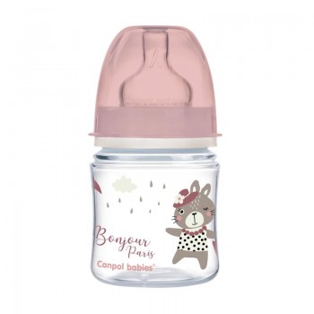 CANPOL BABIES Fľaša so širokým hrdlom Bonjour Paris 120 ml ružová