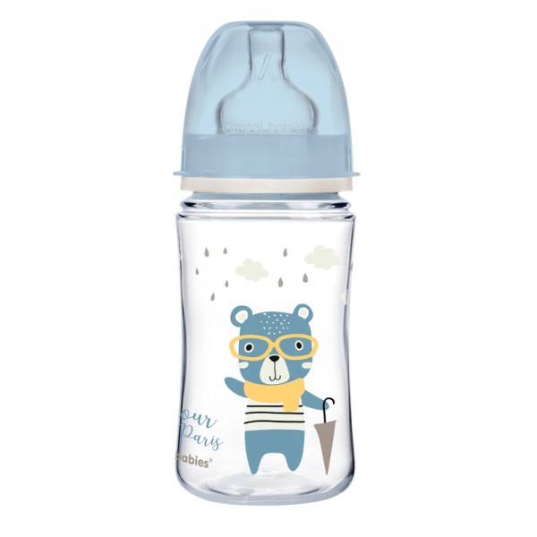 CANPOL BABIES Fľaša so širokým hrdlom Bonjour Paris 240 ml modrá