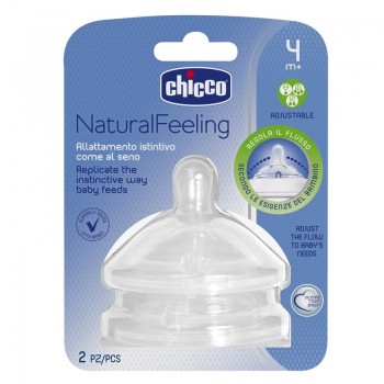 CHICCO Cumlík na fľašu Natural Feeling silikón nastaviteľný prietok 4m+ 2 ks