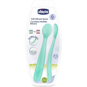 CHICCO Lyžička silikónová 2 ks modrá 6m+