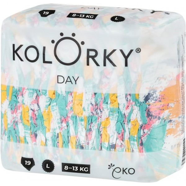 KOLORKY DAY Plienky jednorazové eko, štetec L (8-13 kg) 19 ks