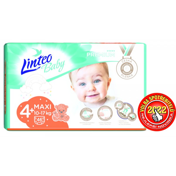 LINTEO BABY Premium Plienky jednorazové 4+ MAXI+ (10-17 kg) 46 ks