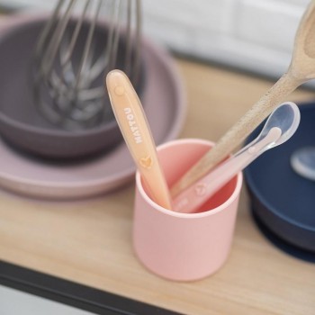 NATTOU Set jedálenský silikonový 4 ks ružovo-fialový bez BPA