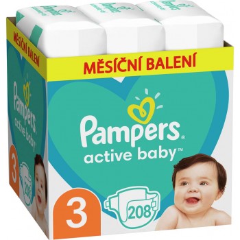 PAMPERS Active Baby Plienky jednorazové 3 (6-10 kg) 208 ks - MESAČNÁ ZÁSOBA