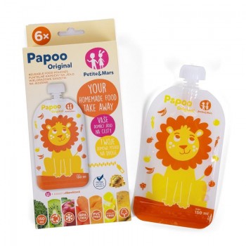 PETITE&MARS Kapsička na jedlo Papoo Original Lion 6 ks
