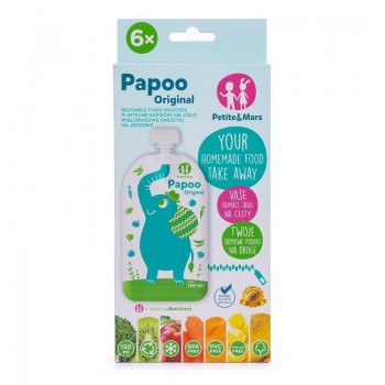 PETITE&MARS Kapsička na jedlo Papoo Original Elephant 6 ks