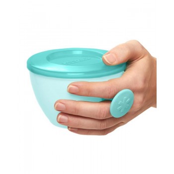 SKIP HOP Misky s vrchnákom a držiakom Easy Grab Grey,Teal 2 x 240 ml, 3m+