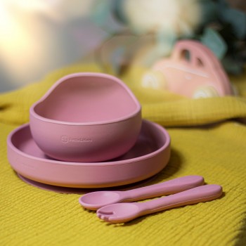 PETITE&MARS Tanier silikónový s prísavkou TAKE&MATCH Dusty Rose 6m+