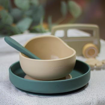 PETITE&MARS Tanier silikónový s prísavkou TAKE&MATCH Misty Green 6m+