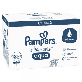 PAMPERS Harmonie Aqua vlhčené obrúsky Plastic Free 15x48 ks 720 ks