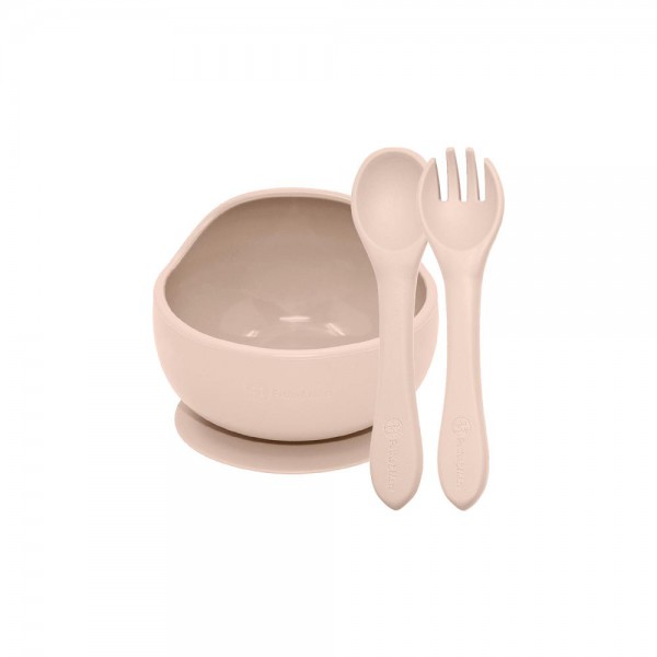 PETITE&MARS Set jedálenský silikónový TAKE&MATCH 2 ks miska + príbor Desert Sand 6m+