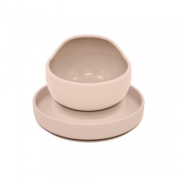 PETITE&MARS Set jedálenský silikónový TAKE&MATCH 2 ks tanier + miska Desert Sand 6m+