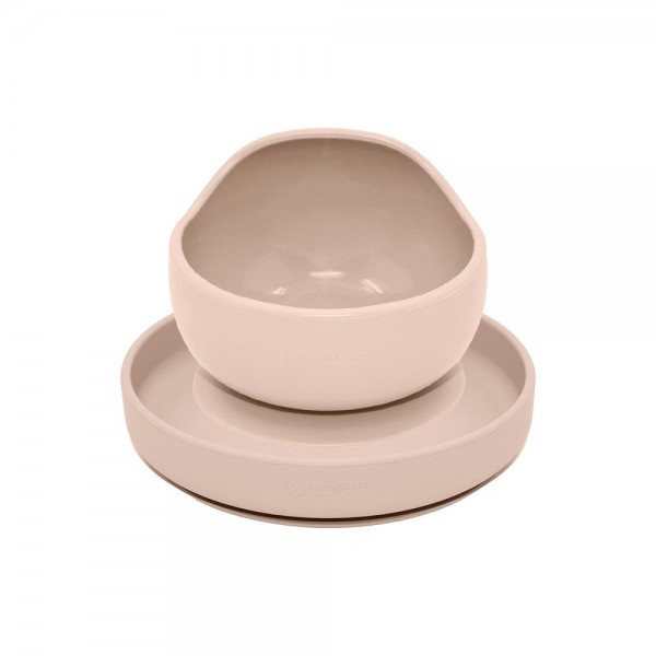 PETITE&MARS Set jedálenský silikónový TAKE&MATCH 2 ks tanier + miska Desert Sand 6m+
