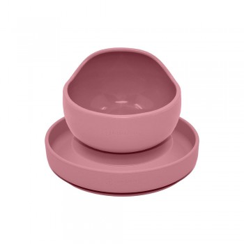 PETITE&MARS Set jedálenský silikónový TAKE&MATCH 2 ks tanier + miska Dusty Pink 6m+