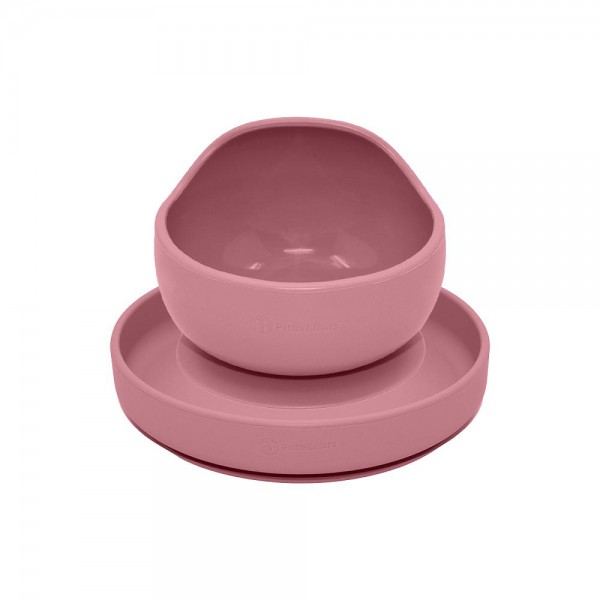 PETITE&MARS Set jedálenský silikónový TAKE&MATCH 2 ks tanier + miska Dusty Pink 6m+