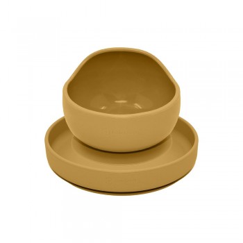 PETITE&MARS Set jedálenský silikónový TAKE&MATCH 2 ks tanier + miska Intense Ochre 6m+