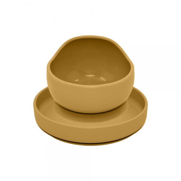 PETITE&MARS Set jedálenský silikónový TAKE&MATCH 2 ks tanier + miska Intense Ochre 6m+