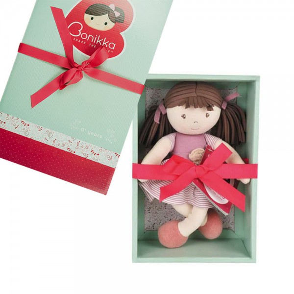 Bonikka All Natural látková bábika v darčekovom balení malá Brook ružové šaty