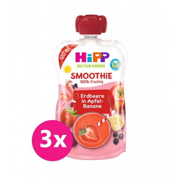 3x HiPP HiPPiS BIO Príkrm ovocný Smoothie jablko, banán, červené ovocie  120ml