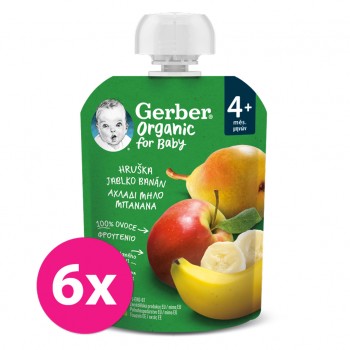 6x GERBER Organic Kapsička hruška, jablko a banán 90 g​