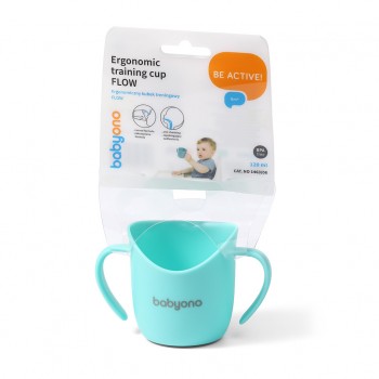 BABYONO Hrnček ergonomický s uškami 120 ml mint 6m+