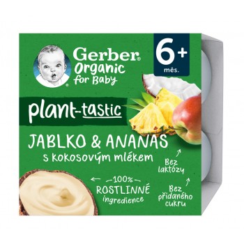 3x GERBER Organic 100% Dezert rastlinný jablko a ananás s kokosovým mliekom 4 x 90 g​