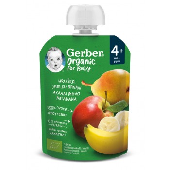 3x GERBER Organic Kapsička hruška, jablko a banán 90 g​