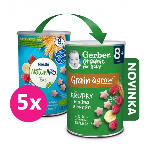 5x GERBER Organic chrumky s malinami a banánom 35 g​