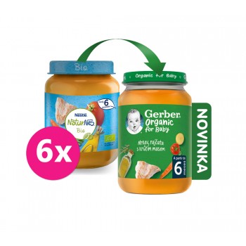 6x GERBER Organic detský príkrm mrkva a rajčiny s morčacím mäsom 190 g