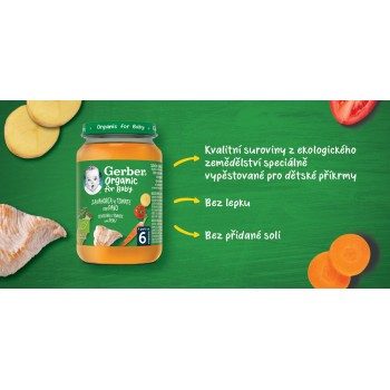 6x GERBER Organic detský príkrm mrkva a rajčiny s morčacím mäsom 190 g