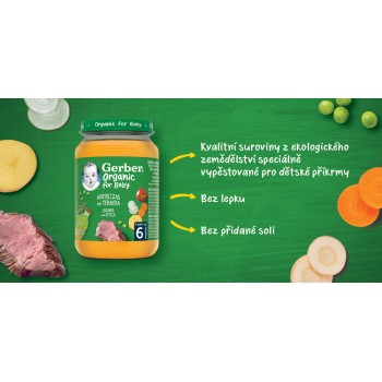 6x GERBER Organic detský príkrm zelenina s teľacím mäsom 190 g