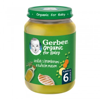 6x GERBER Organic detský príkrm hrášok so zemiakmi a kuracím mäsom 190 g​