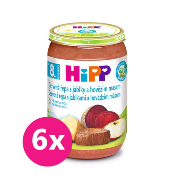 6x HiPP BIO Červená repa s jablkami a hovädzím mäsom (220 g) - mäsovo-zeleninový príkrm