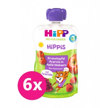 6x HIPP BIO HiPPiS Jablko-Maliny-Granátové Jablko-Acerola 100 g, od 1 roka