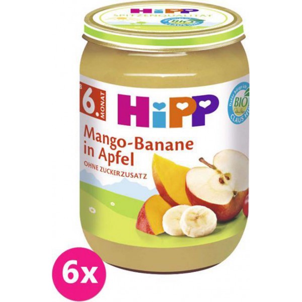 6x HiPP BIO Jablko s mangem a banány, 190 g - ovocný přírkm