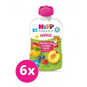 6x HiPP HiPPiS BIO 100% ovoce Jablko-Broskev-Lesní ovoce 100 g – ovocný příkrm