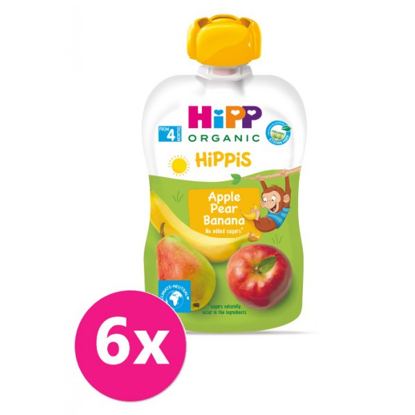 6x HiPP HiPPiS BIO 100% ovoce Jablko-Hruška-Banán 100 g - ovocný příkrm