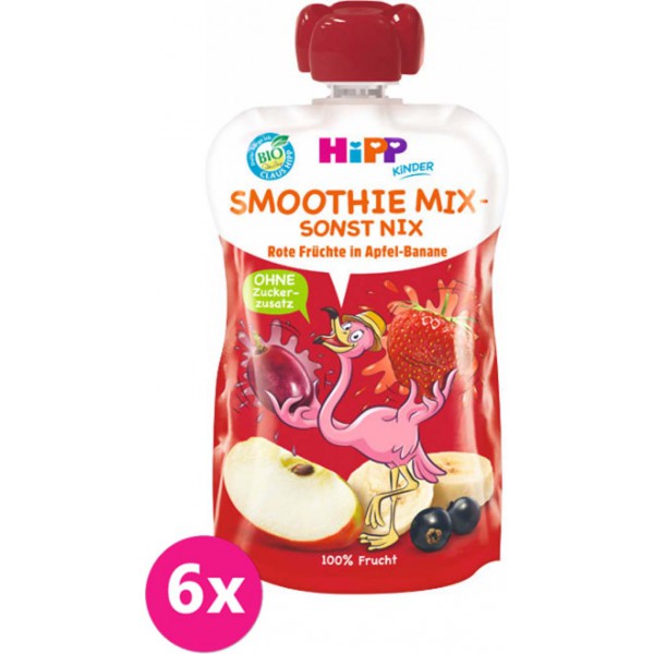 6x HiPP HiPPiS BIO Smoothie Jablko-Banán-Červené ovoce 120 ml – ovocný příkrm